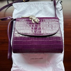Amelie Pichard purple faux crocodile purse with silver crocodile accent